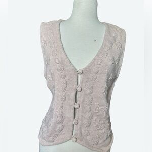 Cricket Lane Sweater Vest crochet Button XL Blush Color